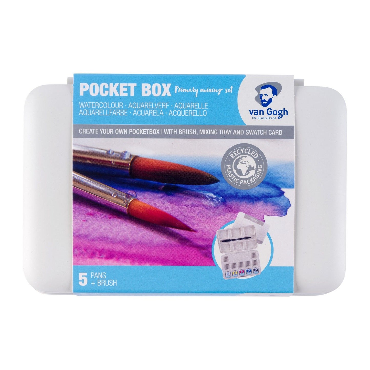 Van Gogh • caja de bolsillo para pintura de acuarela juego de mezcla primaria 5 medios recipientes + 7 espacios en blanco