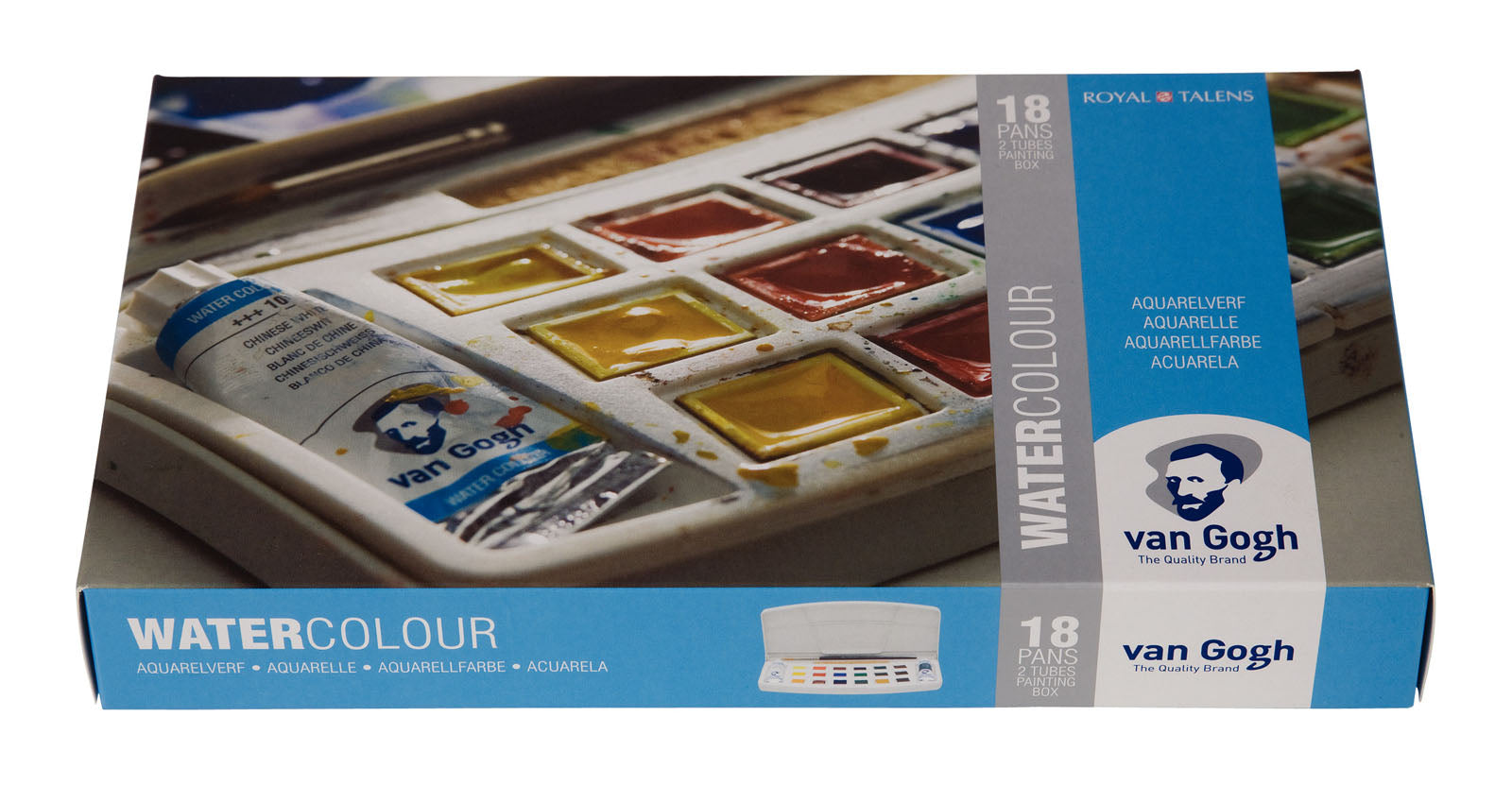 Van Gogh • set di colori ad acquerello in custodia di plastica con 18 colori in mezze vaschette e 2 colori in tubi da 10 ml