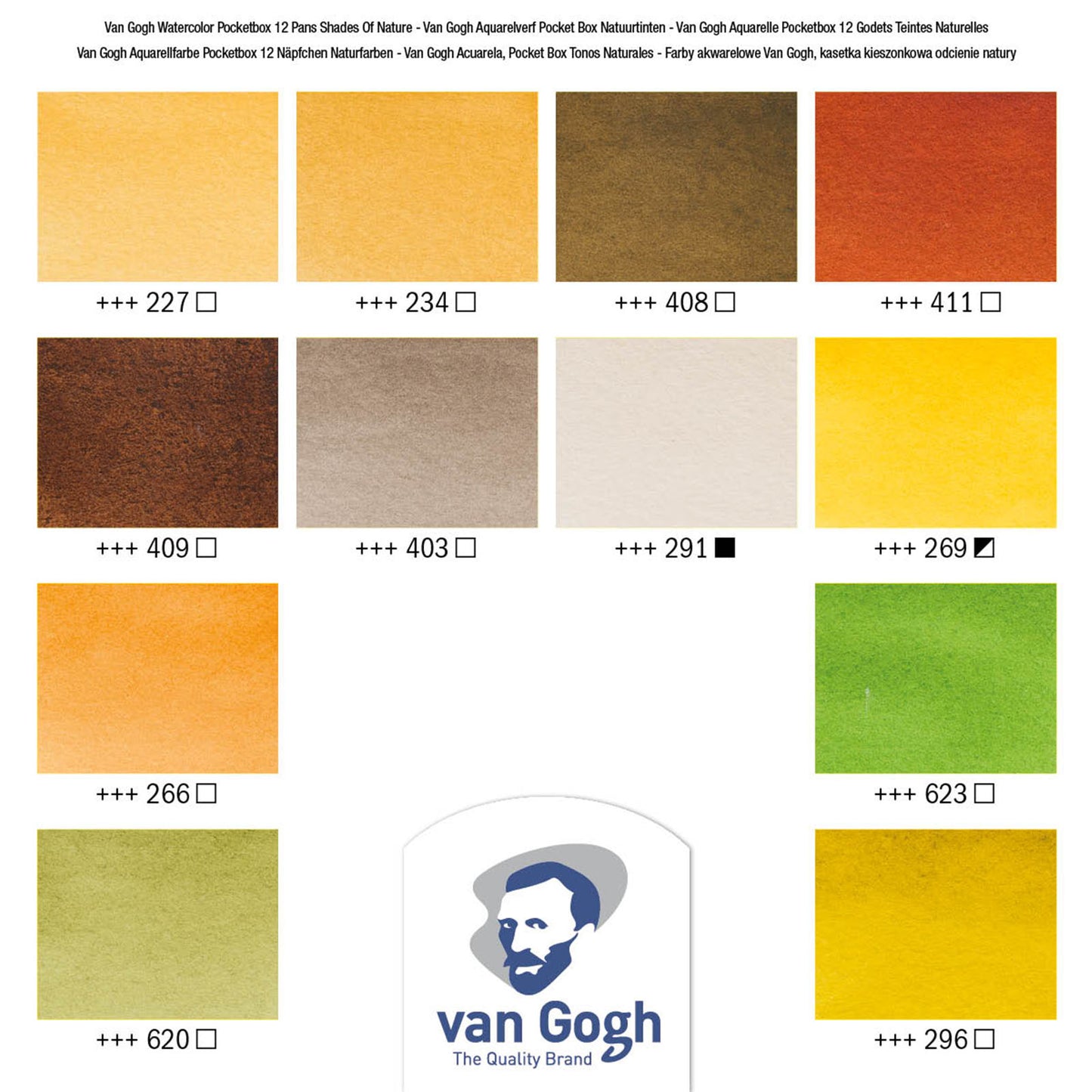 Van Gogh • caja de bolsillo para pintura de acuarela en tonos naturales con 12 colores en medias cubetas