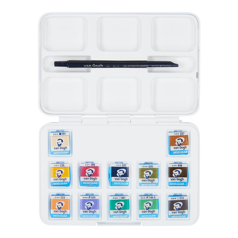 Van Gogh • caja de bolsillo para pintura de acuarela en tonos apagados con 12 colores en medias cubetas