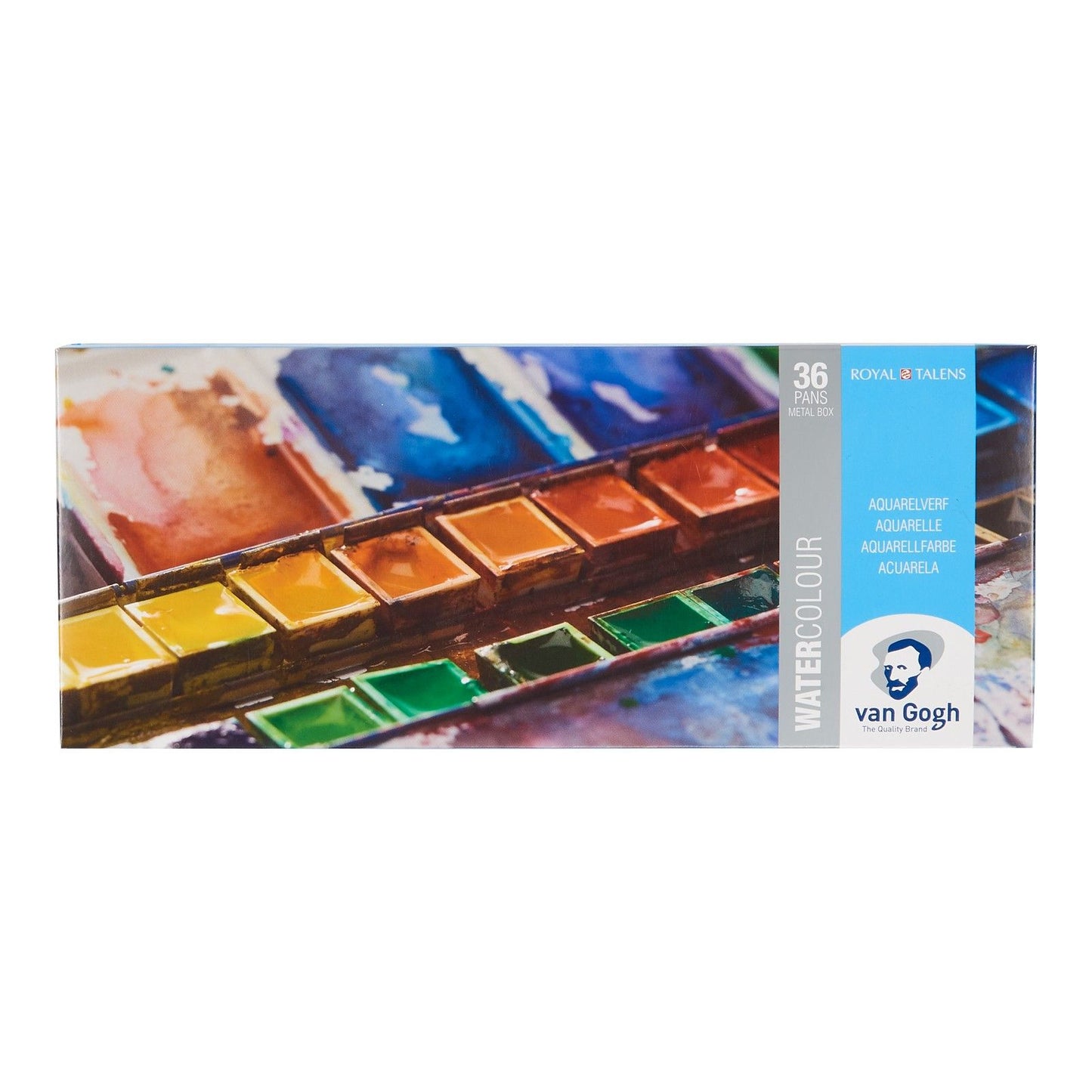 Van Gogh • set de acuarelas en lata de metal con 36 colores en medias pastillas + 1 pincel