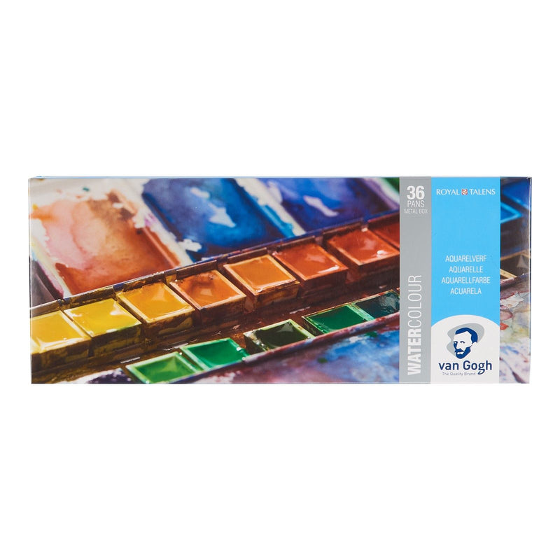 Van Gogh • set de acuarelas en lata de metal con 36 colores en medias pastillas + 1 pincel