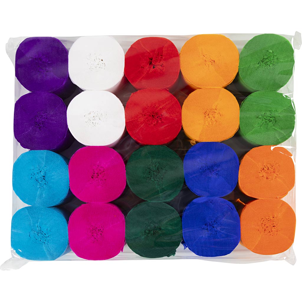 Rotoli di carta crespa Creative Company, l: 20 m, l: 5 cm, 22 gr, vari colori, 20 rotoli 1 scatola