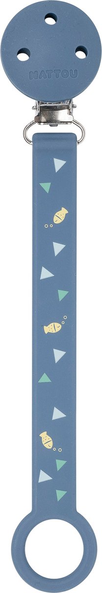 Nattou silicona - cadena para chupete con fijación universal - 21 cm - estampado azul oscuro