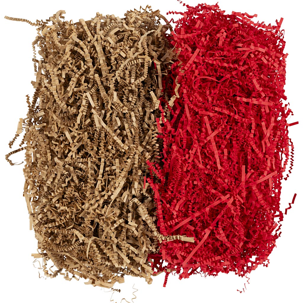 Crinkle papier, l: 25-30 cm, b: 3 mm, bruin, rood, 2x50 gr 1 doos