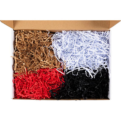Crinkle papier, l: 25-30 cm, b: 3 mm, zwart, bruin, rood, wit, 4x50 gr 1 doos