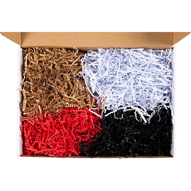 Crinkle papier, l: 25-30 cm, b: 3 mm, zwart, bruin, rood, wit, 4x50 gr 1 doos