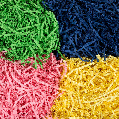 Crinkle papier, l: 25-30 cm, b: 3 mm, blauw, donkergroen, roze, geel, 4x50 gr 1 doos