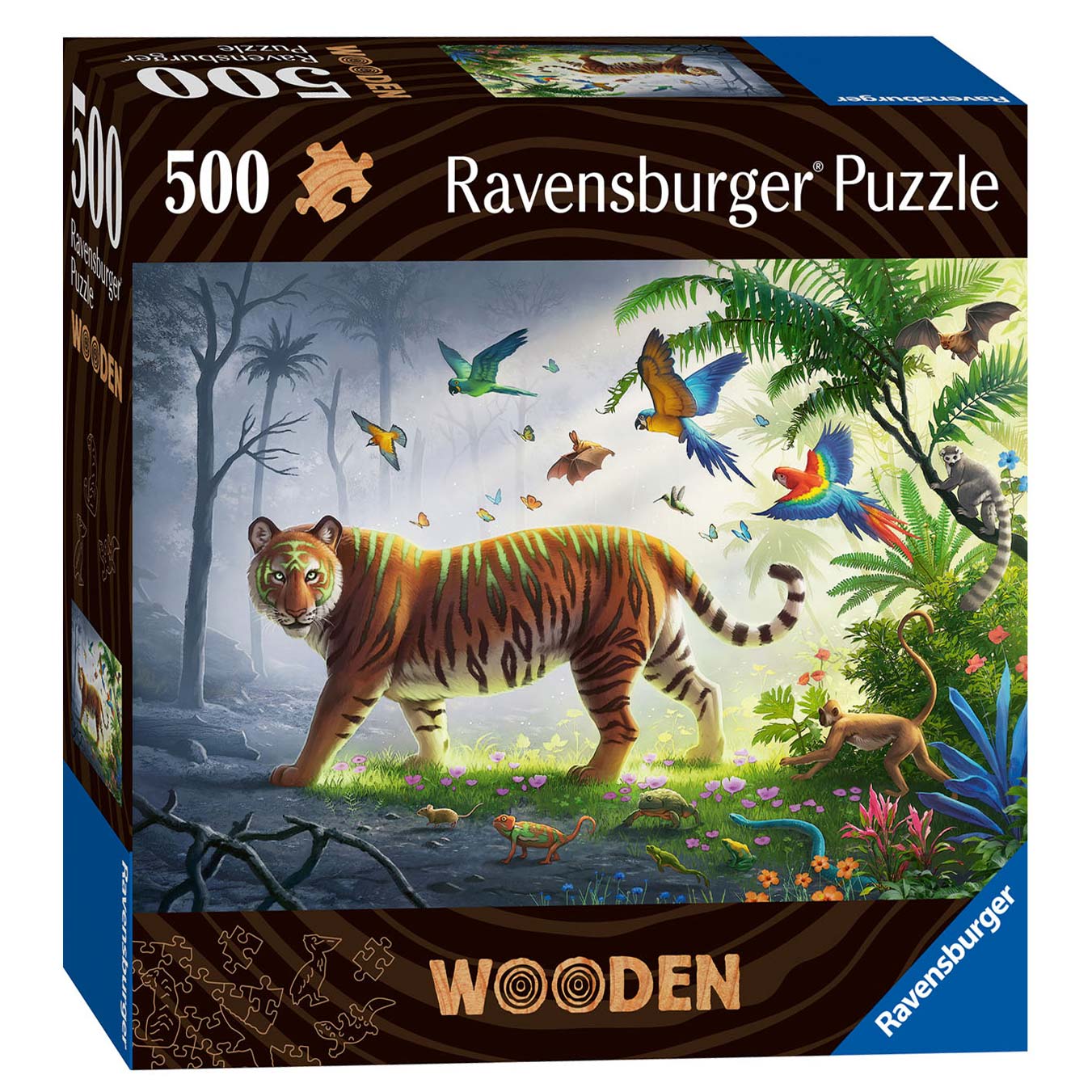 Ravensburger houten puzzel tijger in de jungle, 500st.