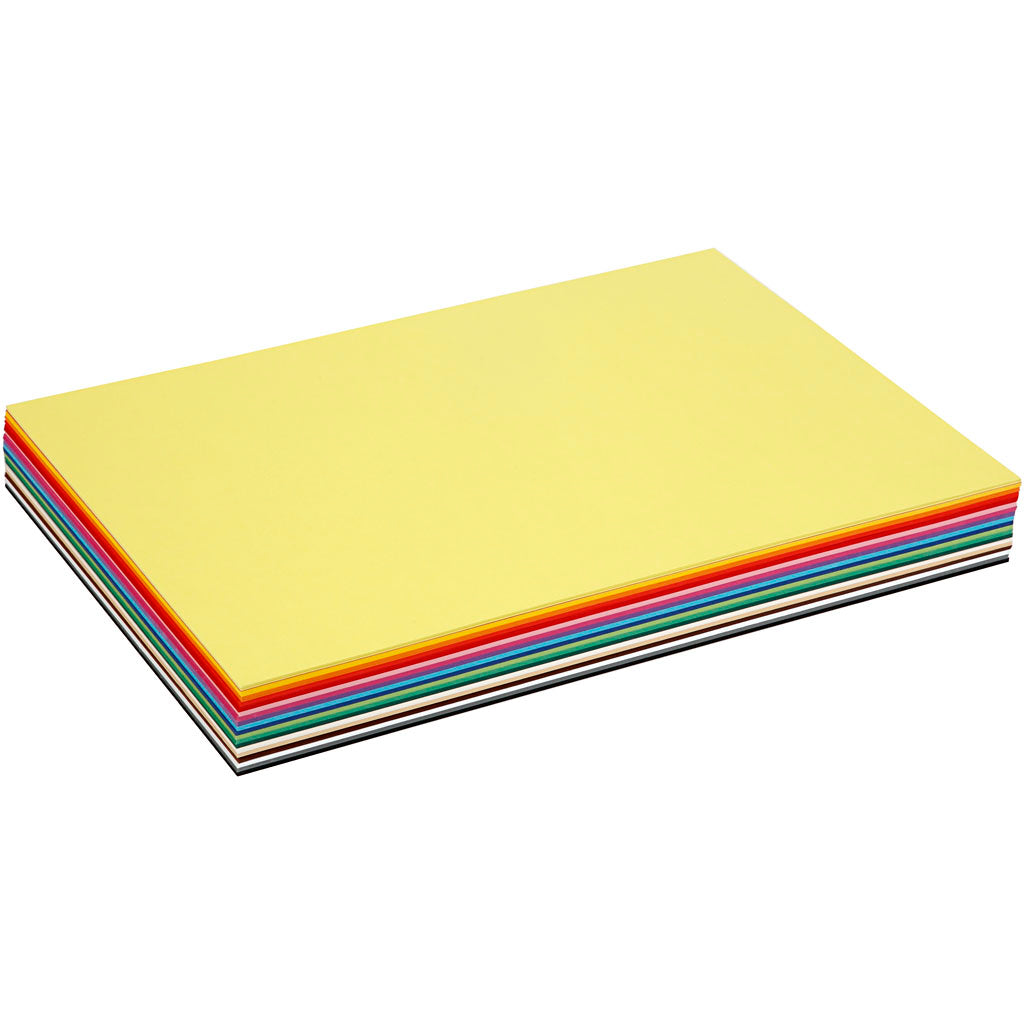 Gekleurd karton, a3, vel 297x420 mm, 180 gr, diverse kleuren, 300 div vellen 1 doos