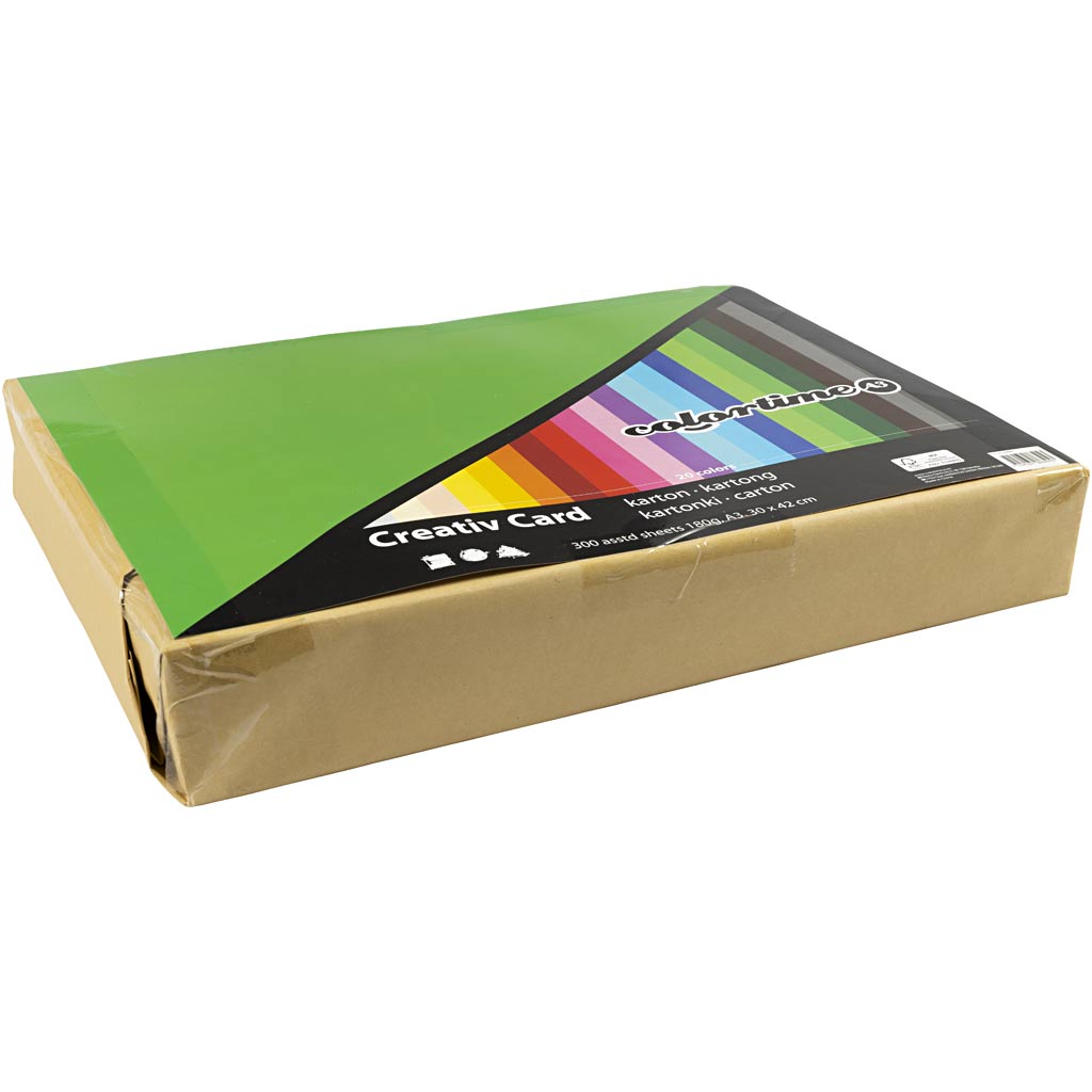 Cartoncino colorato Colortime, A3, foglio 297x420 mm, 180 gr, colori vari, 300 fogli vari 1 scatola