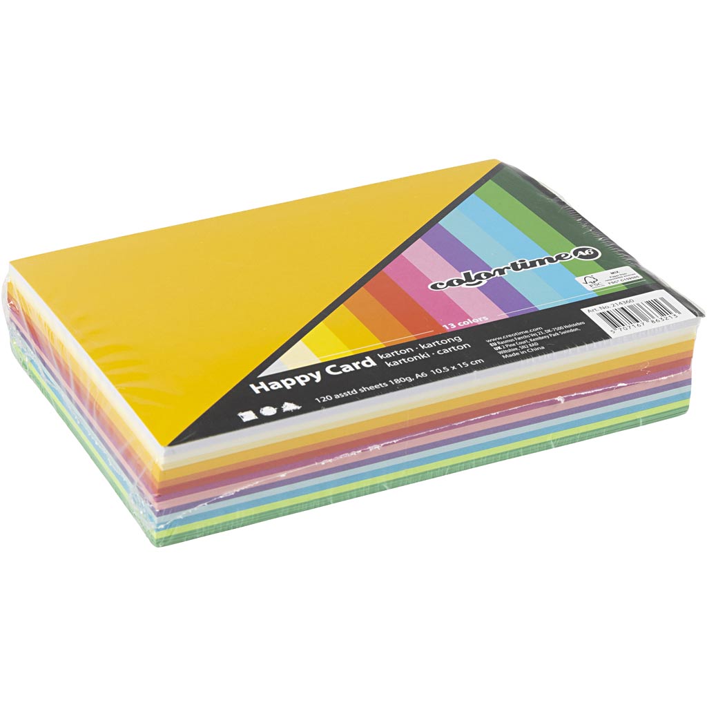 Cartoncino Colortime Spring, a6, foglio 105x148 mm, 180 gr, colori vari, 120 fogli vari 1 scatola