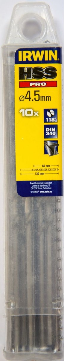 Irwin hss pro long series - metaalboor - 4,5 mm - 130 mm - professioneel