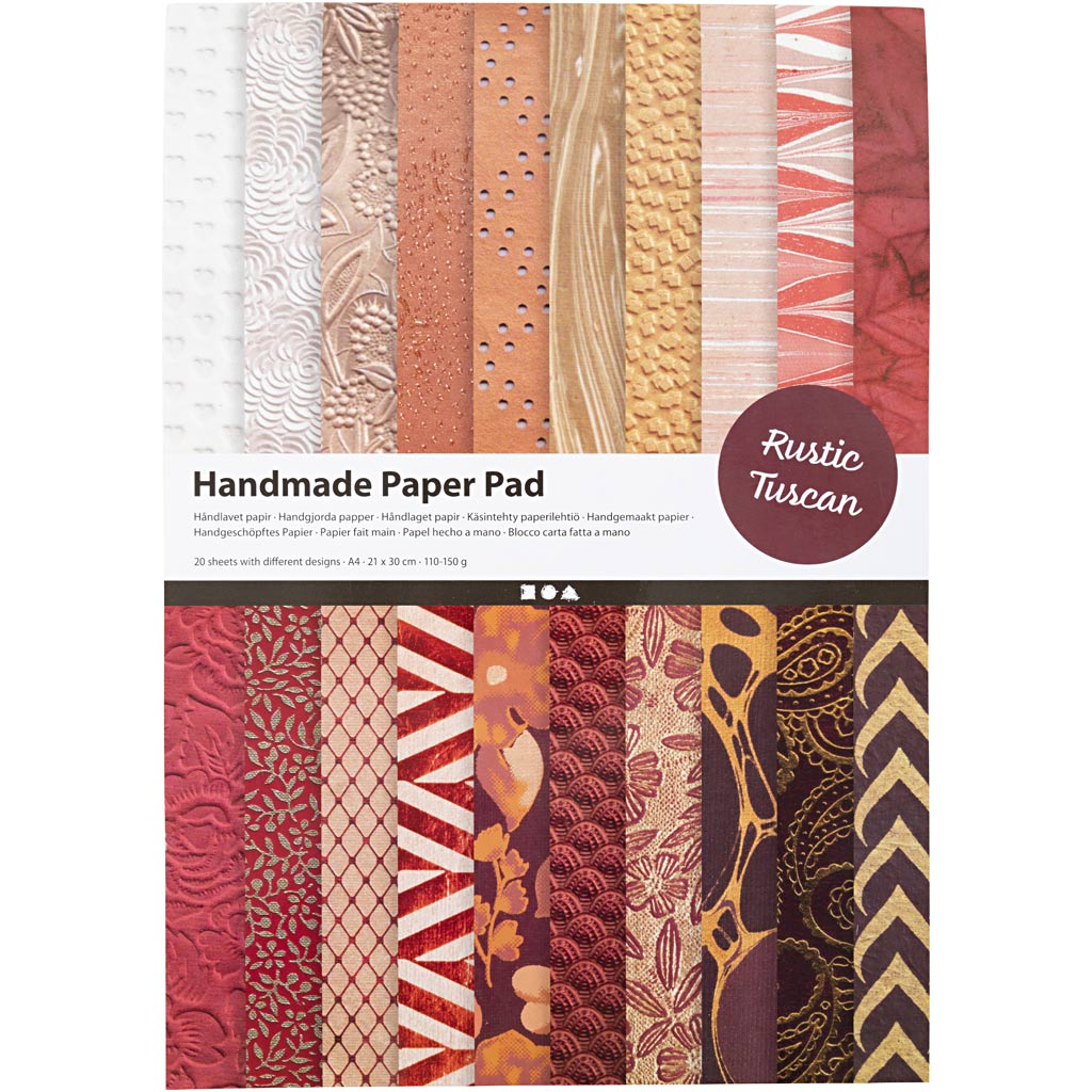 Handgeschept papier, a4, vel 210x297 mm, 110-150 gr, naturel, rood bruin, 20 vel 1 doos