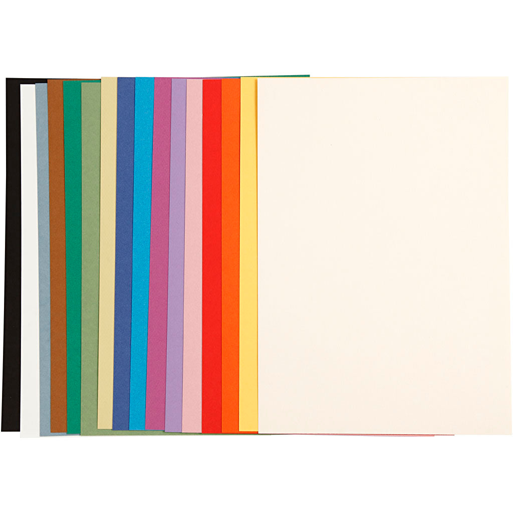 Frans karton, a4, vel 210x297 mm, 160 gr, diverse kleuren, 16 div vellen 1 doos