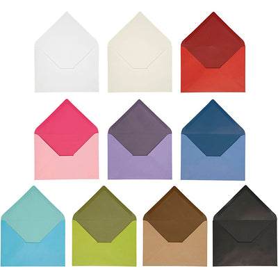 Enveloppen, afmeting envelop 11,5x16 cm, inhoud kan variëren , 100 gr, diverse kleuren, 30 doos 1 doos