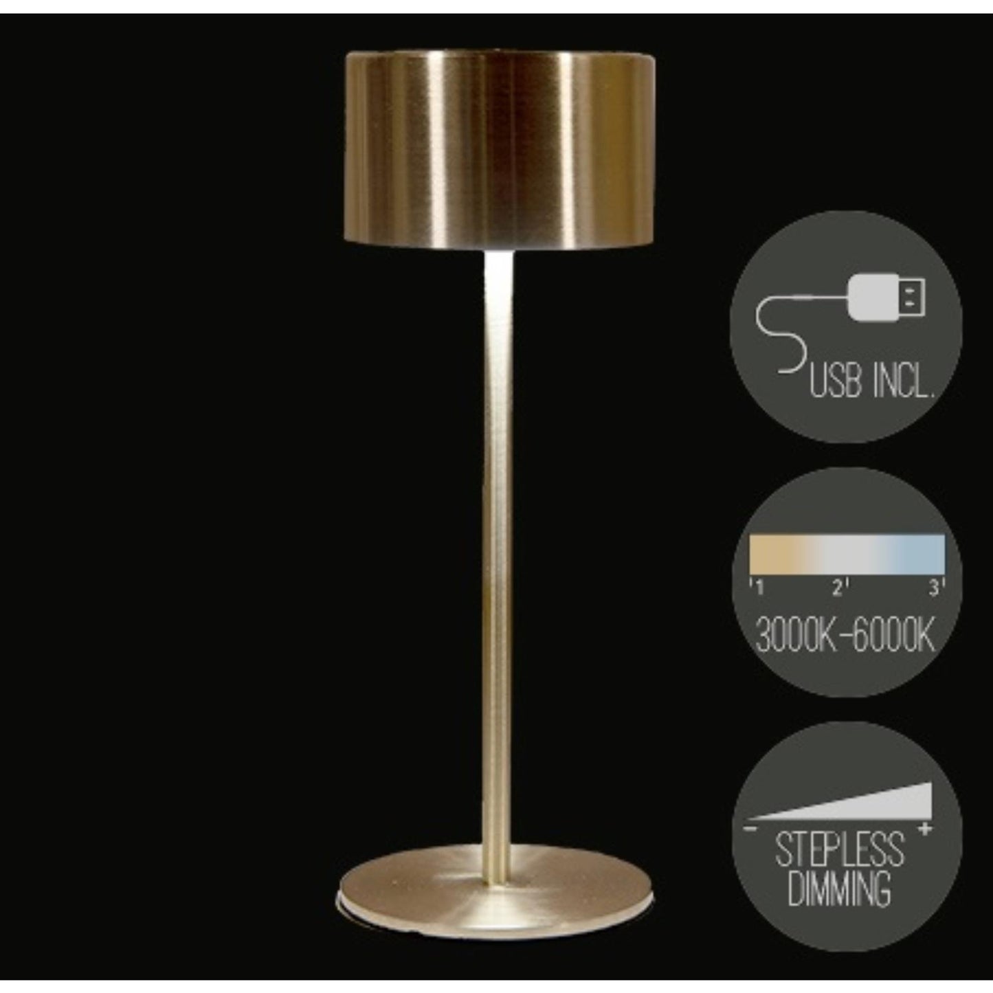 Anna's collection oplaadbare tafellamp usb goud 8x22cm