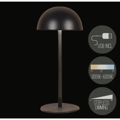 Anna's collection lámpara de mesa recargable USB negro 9,5x22cm