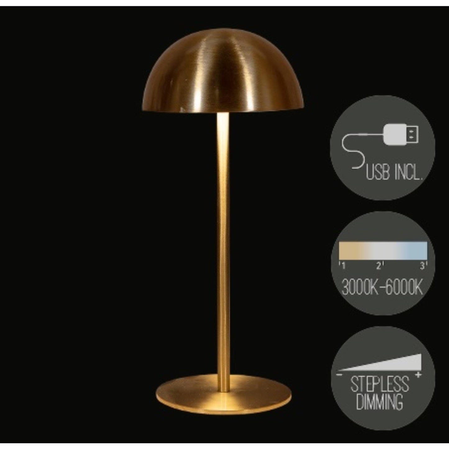 Lampada da tavolo ricaricabile collezione Anna USB oro 9,5x22cm