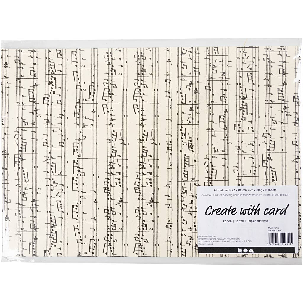 Creativ empresa cartulina, notas musicales, a4, hoja 210x297 mm, 180 gr, 10 hojas 1 caja
