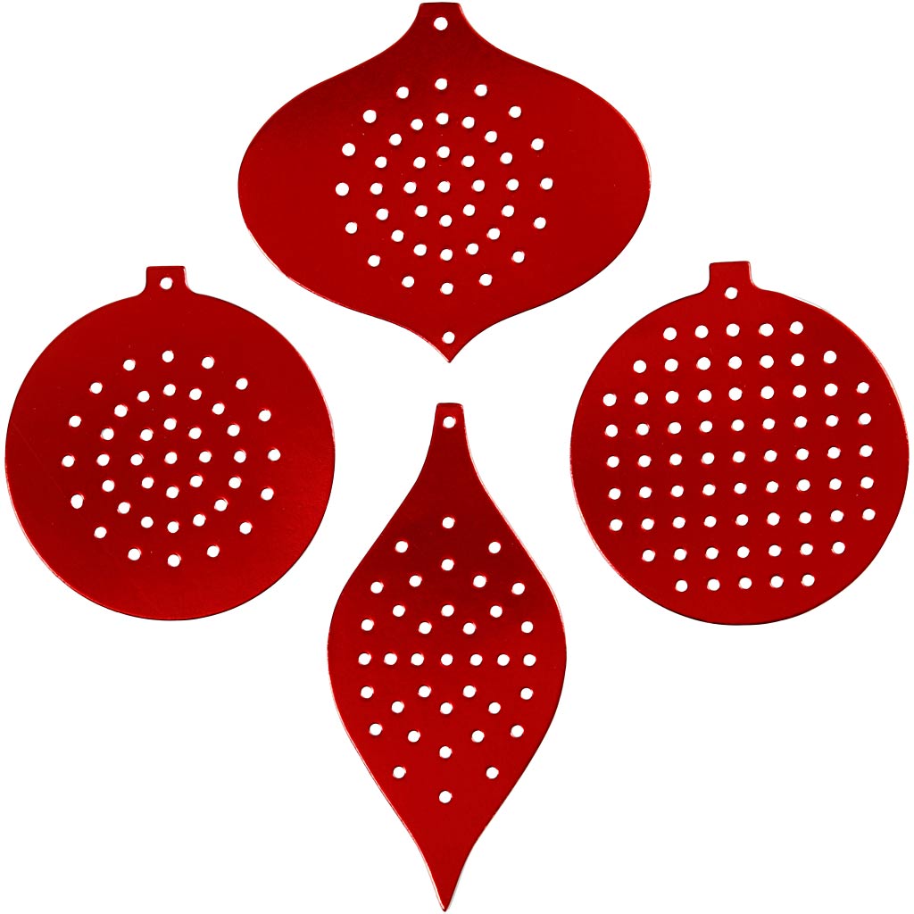 Kruissteken karton, kersdecoratie, h: 8,5-12 cm, gatgrootte 3 mm, metallic rood, 8 stuk 1 doos