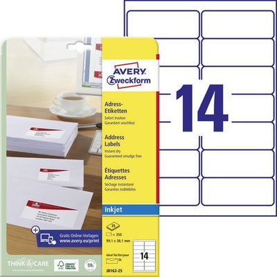 Etichette per indirizzi avery zweckform j8163 99,1x38,1 mm bianco