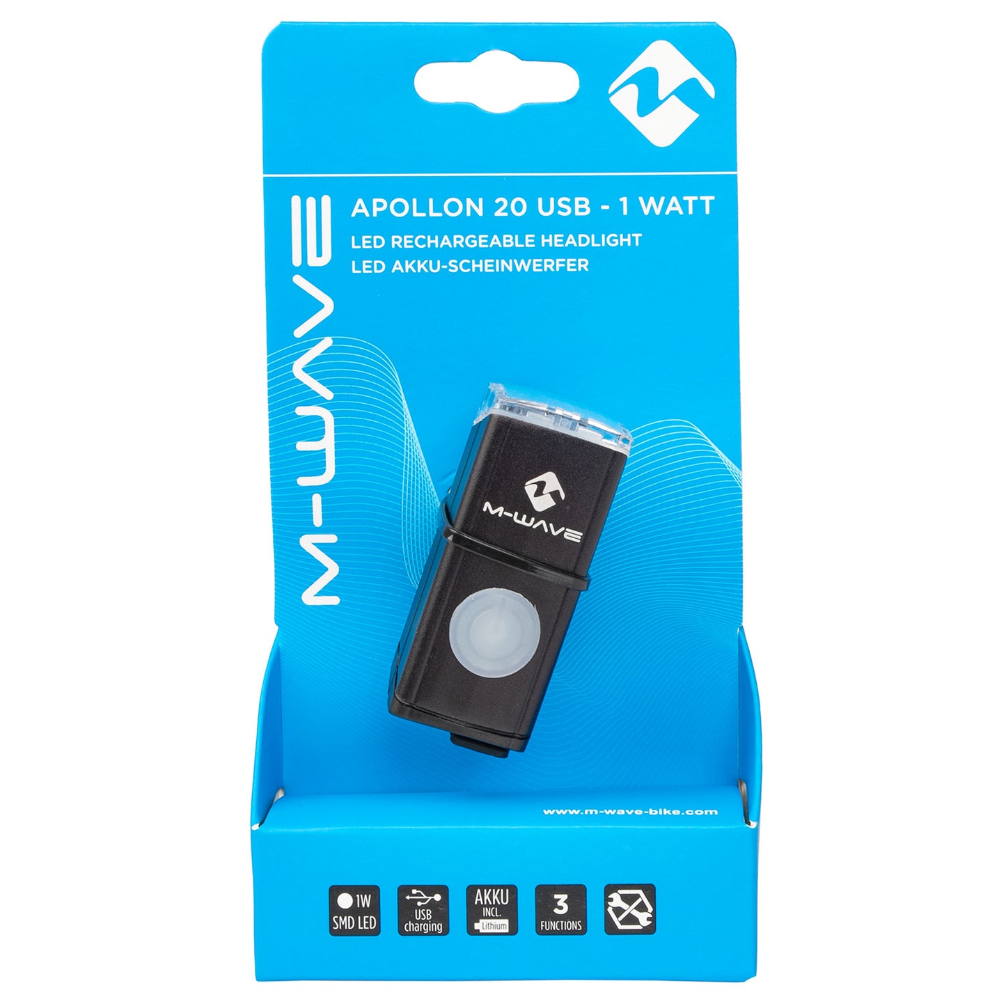 Luce anteriore con batteria ricaricabile USB M-wave Apollon 20