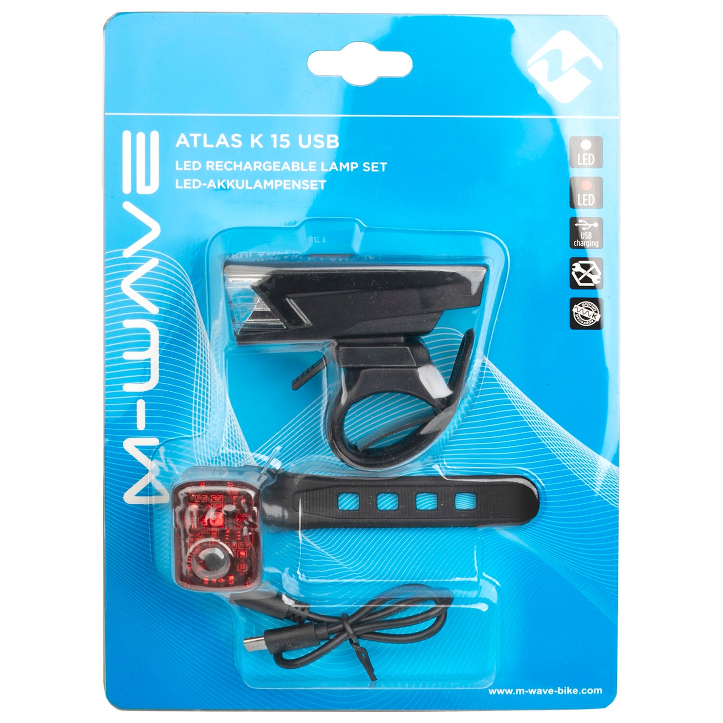 Set di illuminazione con batteria ricaricabile USB M-wave Atlas K 15