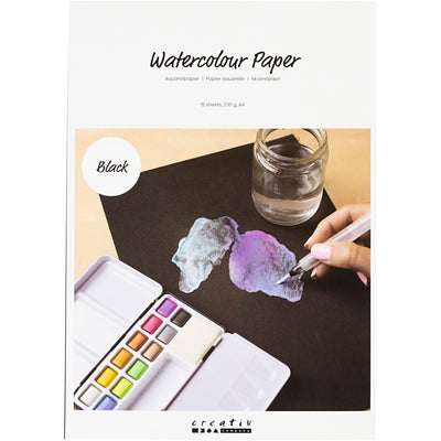 Carta per acquerello Creative Company, A4, foglio 210x297 mm, 230 gr, nero, 15 fogli 1 scatola