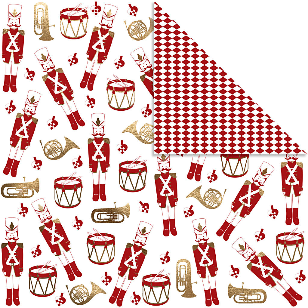 Papel de diseño vivi gade, cascanueces, 180 gr, dorado, rojo, blanco, 3 hojas 1 caja