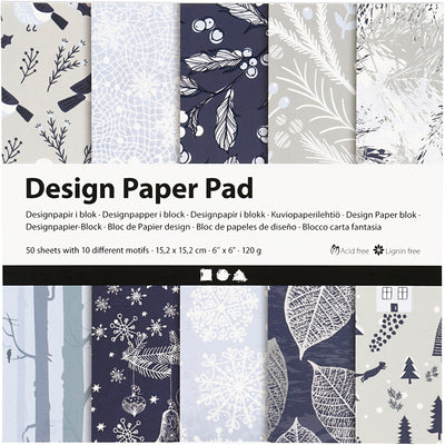 Design papierblok, vel 15,2x15,2 cm, 120 gr, blauw, grijs, 50 vel 1 doos