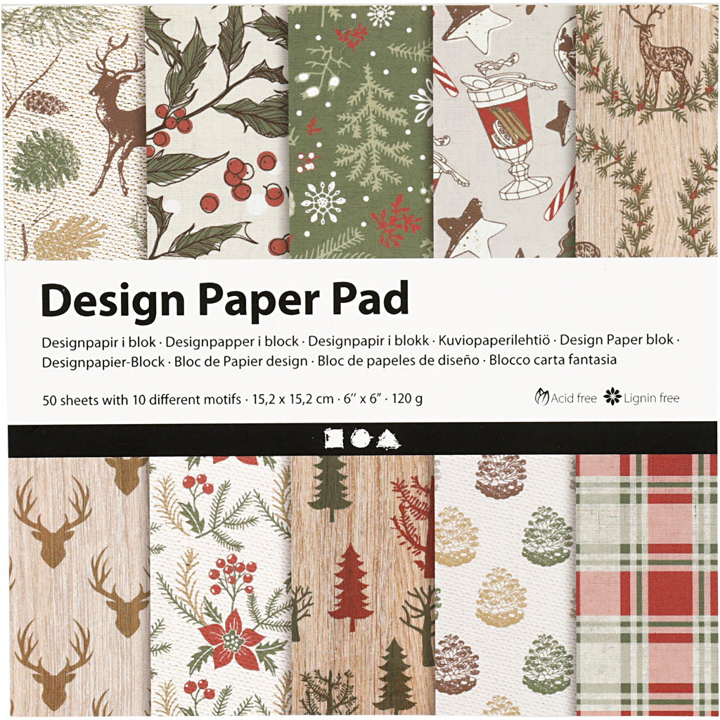 Design papierblok, vel 15,2x15,2 cm, 120 gr, bruin, rood, 50 vel 1 doos