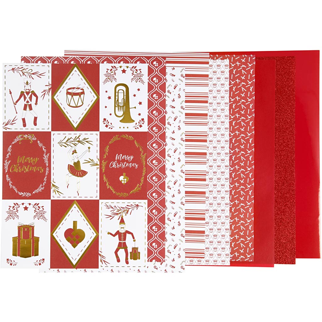 Bloque de papel de diseño Vivi Gade, tamaño 21x30 cm, 120+128 gr, rojo, blanco, 24 hojas 1 caja
