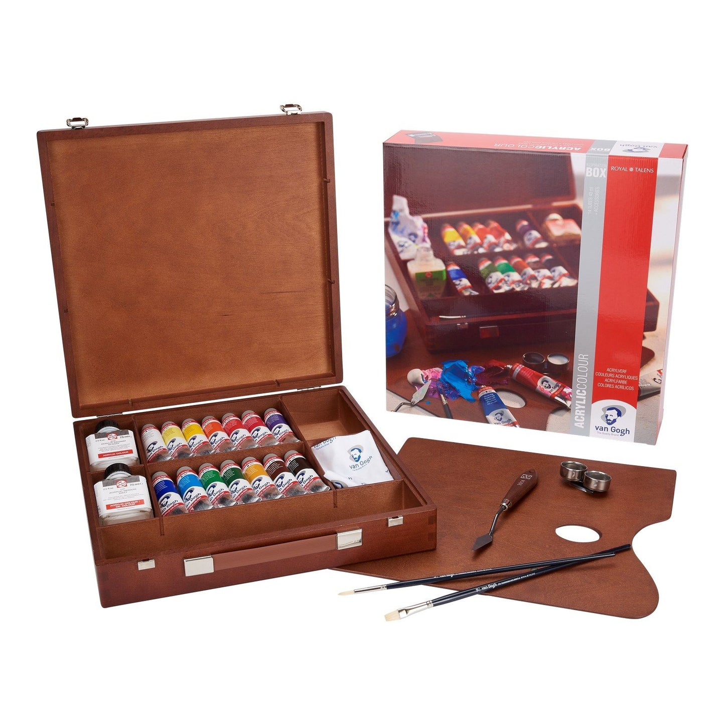 Van gogh • acrylverf in kist inspiration met 14 kleuren in tubes van 40ml + accessoires