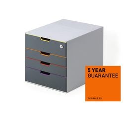 Cassettiera in plastica resistente multicolore 280x356x292mm 4 cassetti grigio