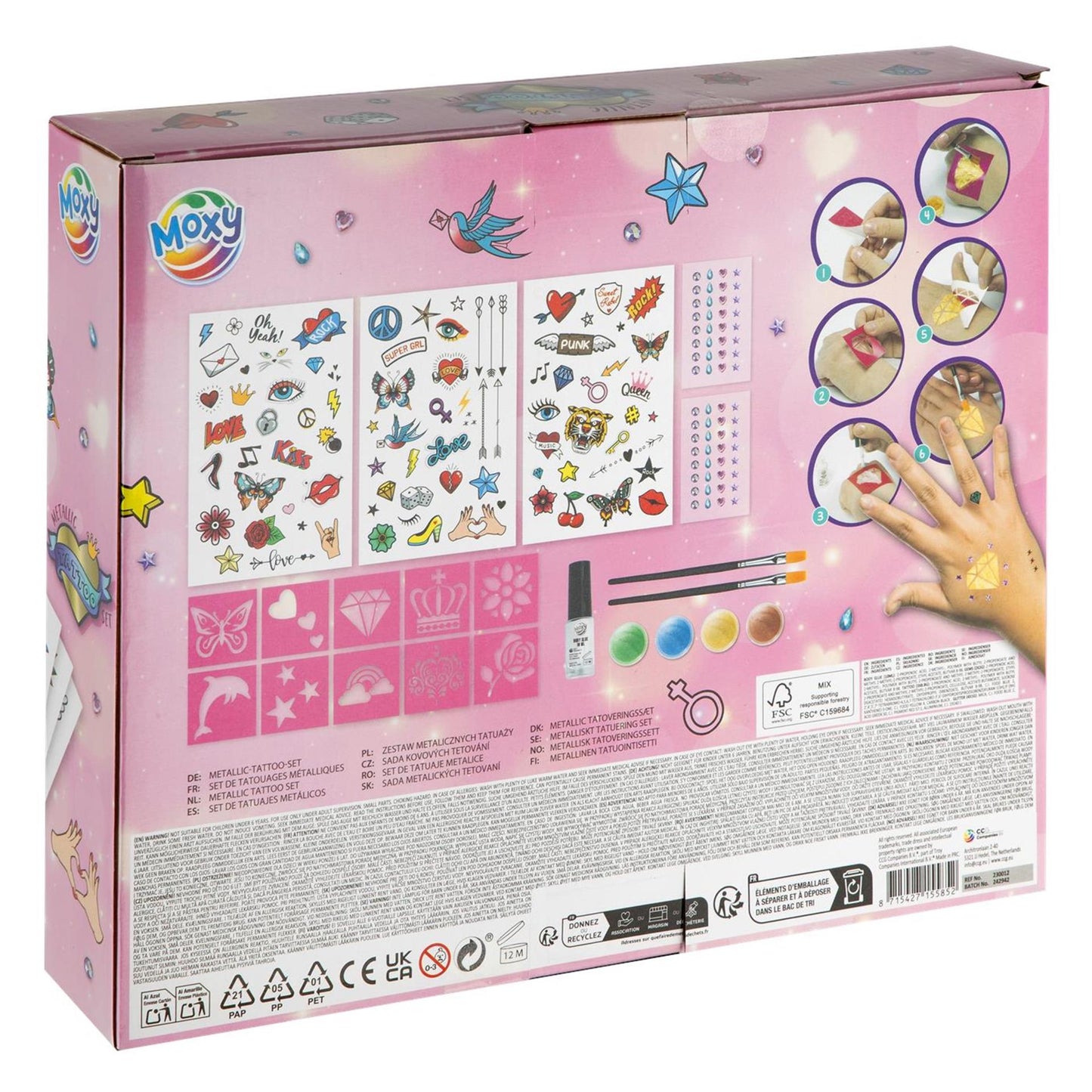 Set tatuaggi metallici Moxy incl. stencil,