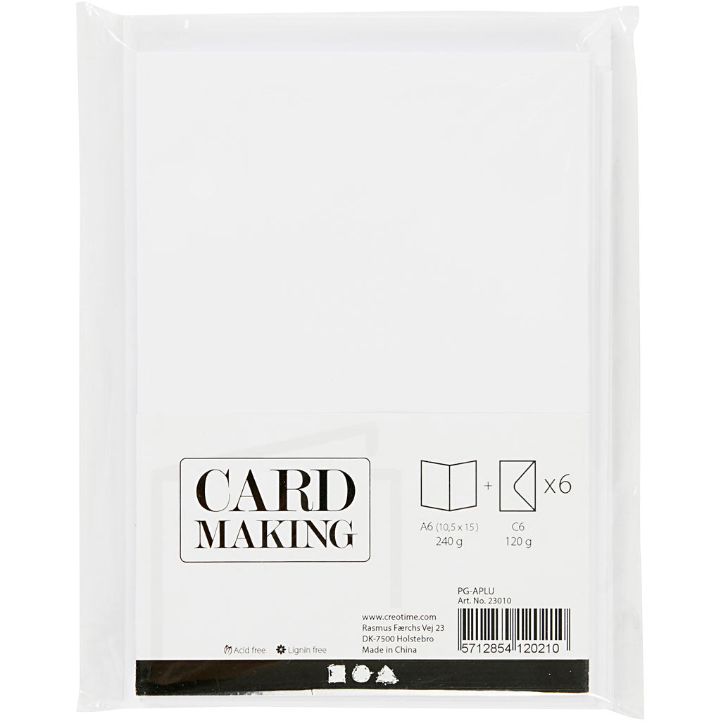 Tarjetas y sobres de empresa Creativ, tamaño tarjeta 10,5x15 cm, tamaño sobre 11,5x16,5 cm, 110+230 gr, blanco, 6 juegos 1 caja