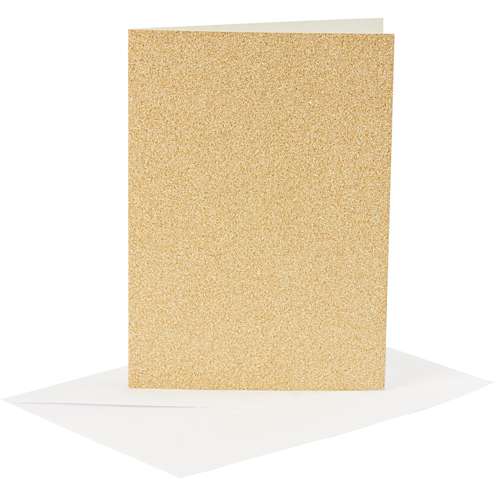 Biglietti e buste aziendali Creativ, formato biglietto 10,5x15 cm, formato busta 11,5x16,5 cm, glitter, 120+250 gr, oro, 4 set 1 scatola