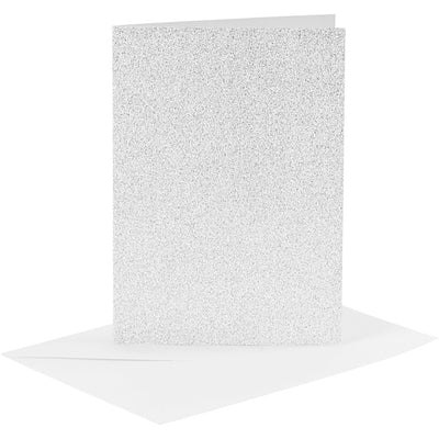 Biglietti e buste aziendali Creativ, formato biglietto 10,5x15 cm, formato busta 11,5x16,5 cm, glitter, 120+250 gr, argento, 4 set 1 scatola