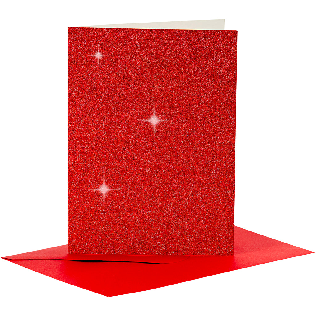 Biglietti e buste aziendali Creativ, formato biglietto 10,5x15 cm, formato busta 11,5x16,5 cm, glitter, 110+250 gr, rosso, 4 set 1 scatola