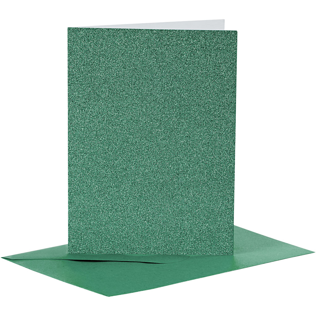 Biglietti e buste aziendali Creativ, formato biglietto 10,5x15 cm, formato busta 11,5x16,5 cm, glitter, 110+250 gr, verde, 4 set 1 scatola