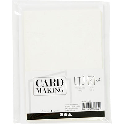 Biglietti e buste aziendali Creativ, formato biglietto 10,5x15 cm, formato busta 11,5x16,5 cm, glitter, 120+250 gr, bianco, 4 set 1 scatola