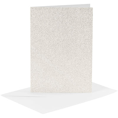 Biglietti e buste aziendali Creativ, formato biglietto 10,5x15 cm, formato busta 11,5x16,5 cm, glitter, 120+250 gr, bianco, 4 set 1 scatola