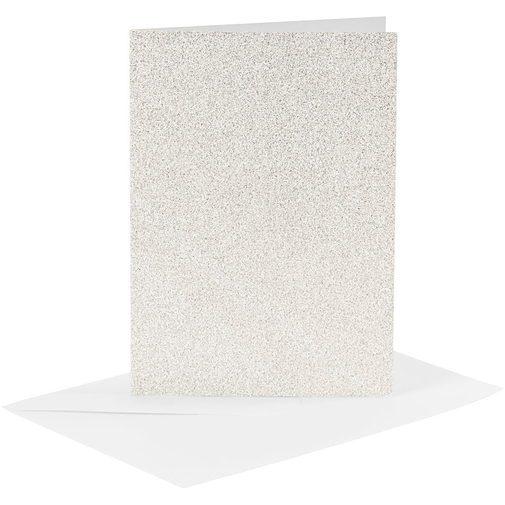 Biglietti e buste aziendali Creativ, formato biglietto 10,5x15 cm, formato busta 11,5x16,5 cm, glitter, 120+250 gr, bianco, 4 set 1 scatola