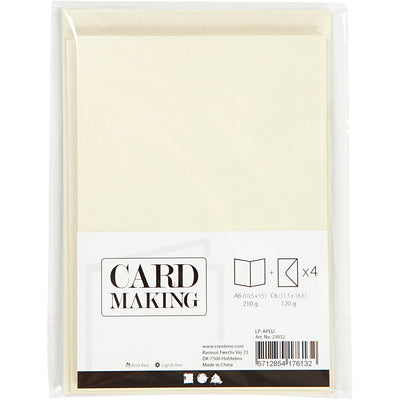 Biglietti e buste aziendali Creativ, formato biglietto 10,5x15 cm, formato busta 11,5x16,5 cm, madreperla, 120+210 gr, bianco sporco, 4 set 1 scatola