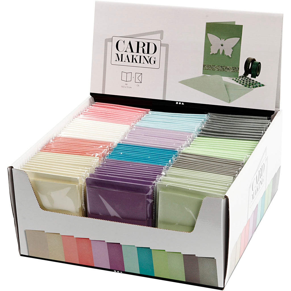 Biglietti e buste aziendali Creativ, formato cartoncino 10,5x15 cm, formato busta 11,5x16,5 cm, 120+210 gr, vari colori, scatola 12x10 1 scatola