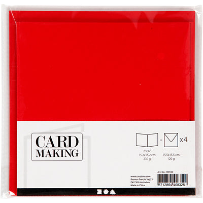 Biglietti e buste aziendali Creativ, formato biglietto 15,2x15,2 cm, formato busta 16x16 cm, 230 gr, rosso, 4 set 1 scatola