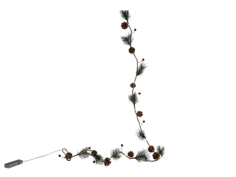 Svenska ghirlanda vivente bacche rosse foglia di pino 20led 180cm