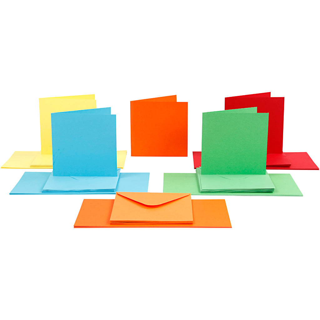 Kaarten en enveloppen, afmeting kaart 15x15 cm, afmeting envelop 16x16 cm, 110+220 gr, diverse kleuren, 50 set 1 doos