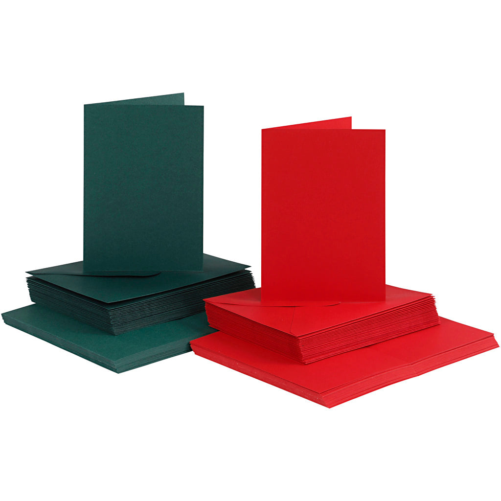 Biglietti e buste aziendali Creativ, formato biglietto 10,5x15 cm, formato busta 11,5x16,5 cm, 110+230 gr, verde, rosso, 50 set 1 scatola